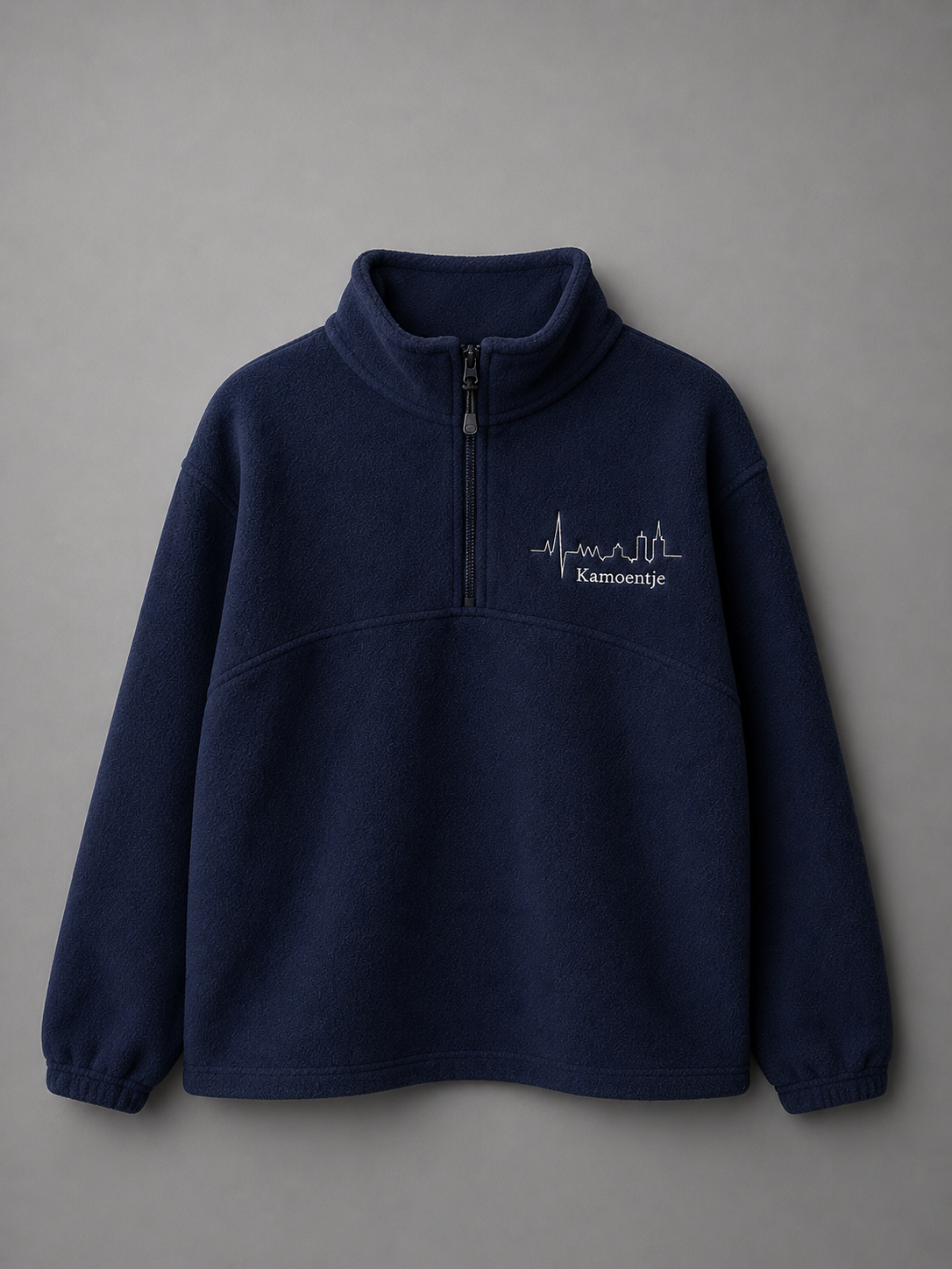 zip-neck fleece met geborduurde tekst