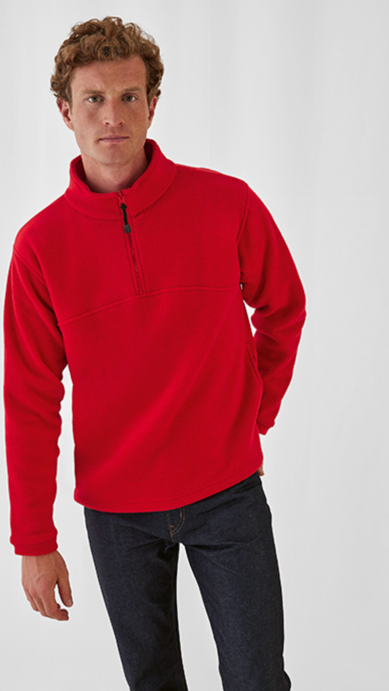 Geborduurde lijntekening op zip-neck fleece unisex